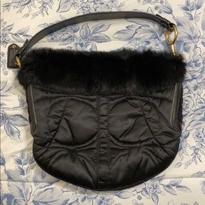 Black Coach Bag with Fur Trim